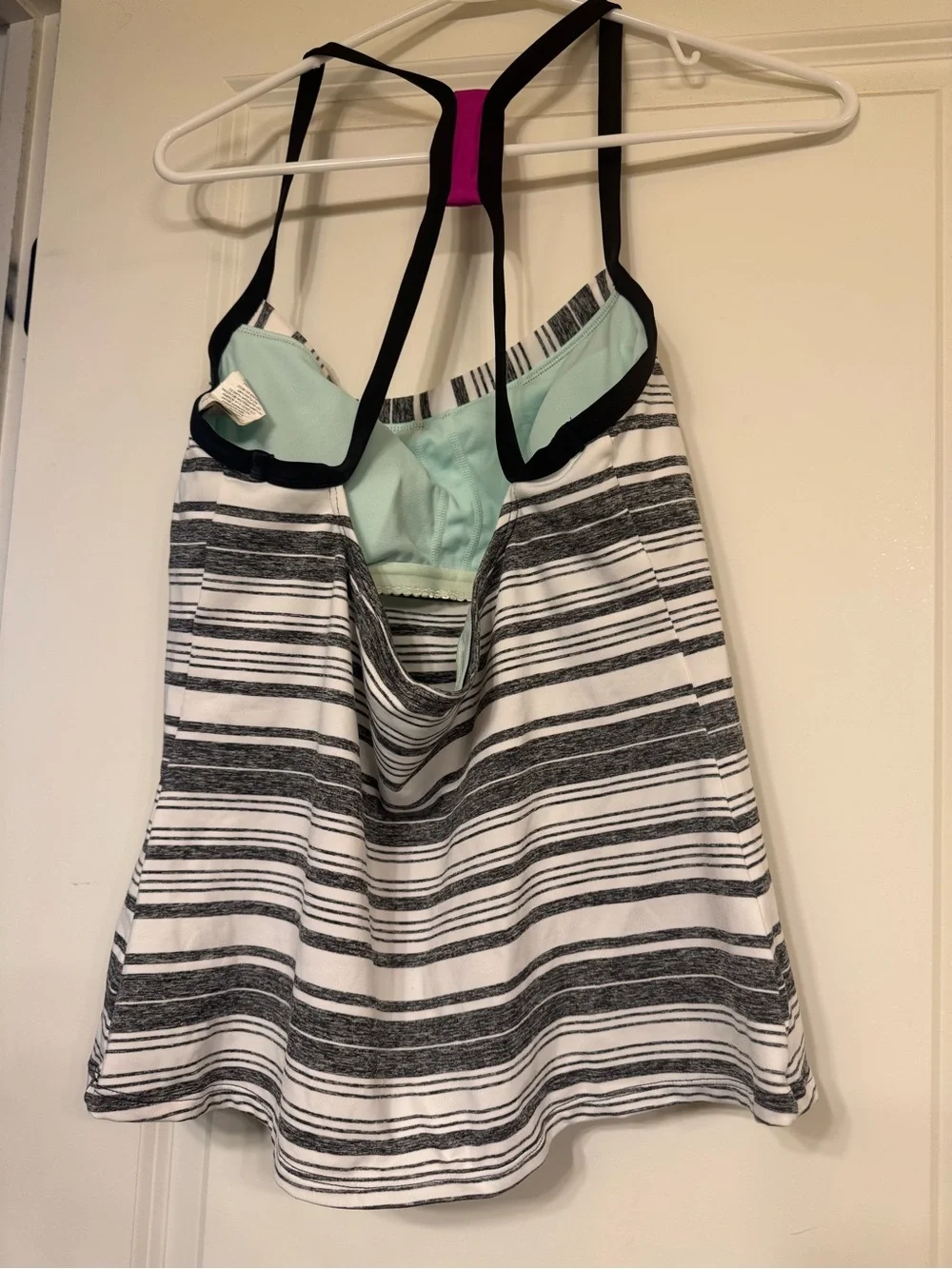 Nike Women’s Black & White Striped Swim Dress with Pink Accent